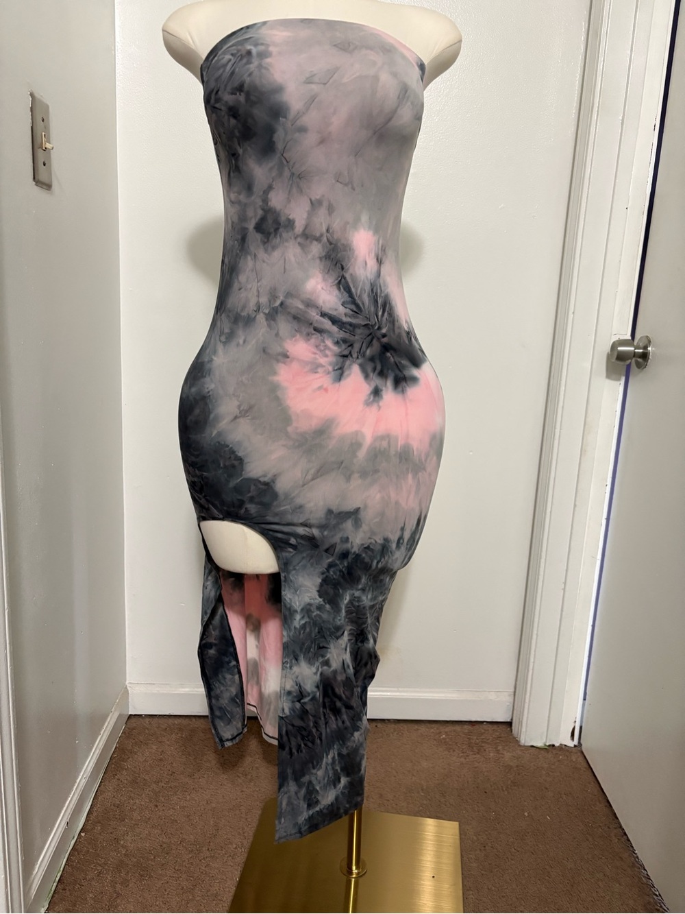 Strapless Tie-Dye Midi Dress in Pink and Gray NWOT